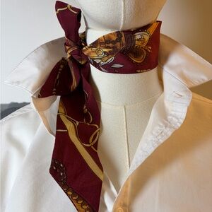 Elegant Burgundy & Gold Chain Twilly Scarf